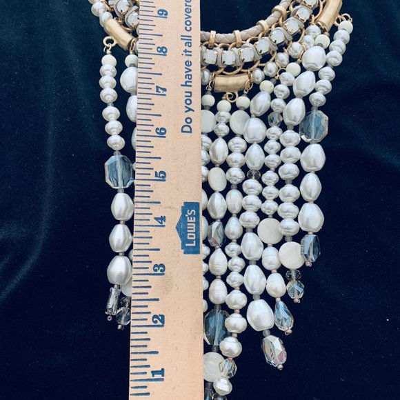 CHICO'S Statement Necklace Goldtone, Rhinestones and Faux Pearls - Picture 3 of 9